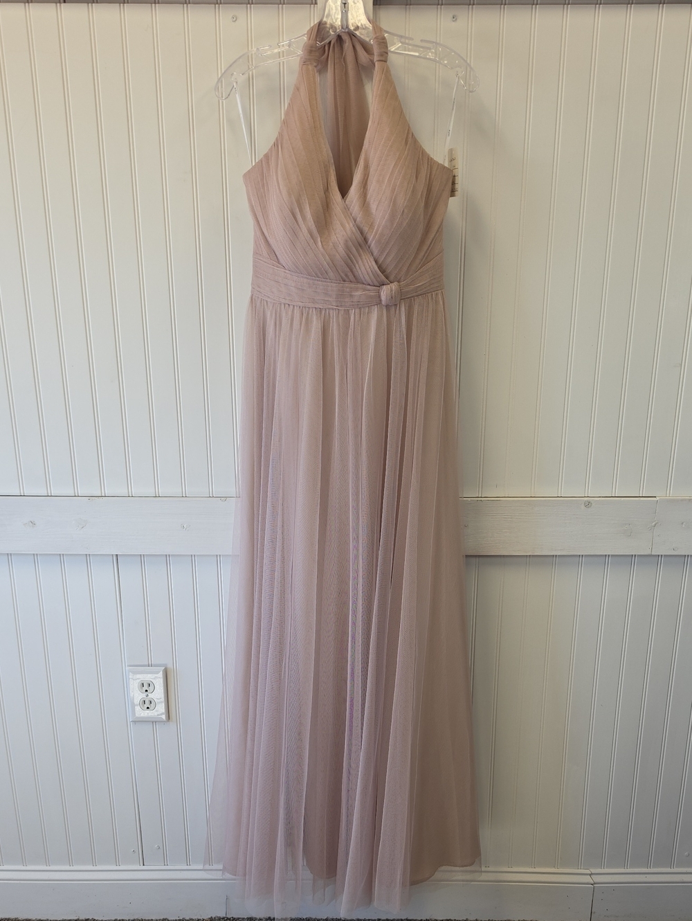 Watters & Watters Wtoo Tulle Latte Sleeveless Tie Neck Maxi Gown Dress Size M